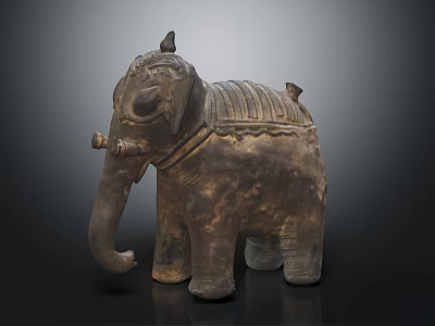 Antique Elephant Sculpture with Carved Textured Surface and Saddle Like Decorative Details 3d model