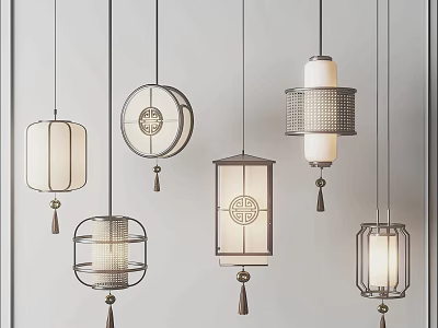 Elegant Chinese Style Pendant Lights with Traditional Openwork Patterns Light Shades and Metal Frames 3d model