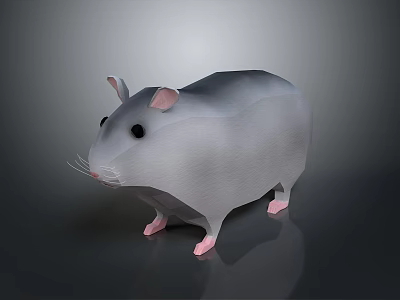 3D Model Character Of Gray Hamster With Pink Ears And Paws 3d model