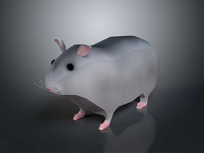 3D Model Character Of Gray Hamster With Pink Ears And Paws 3d model
