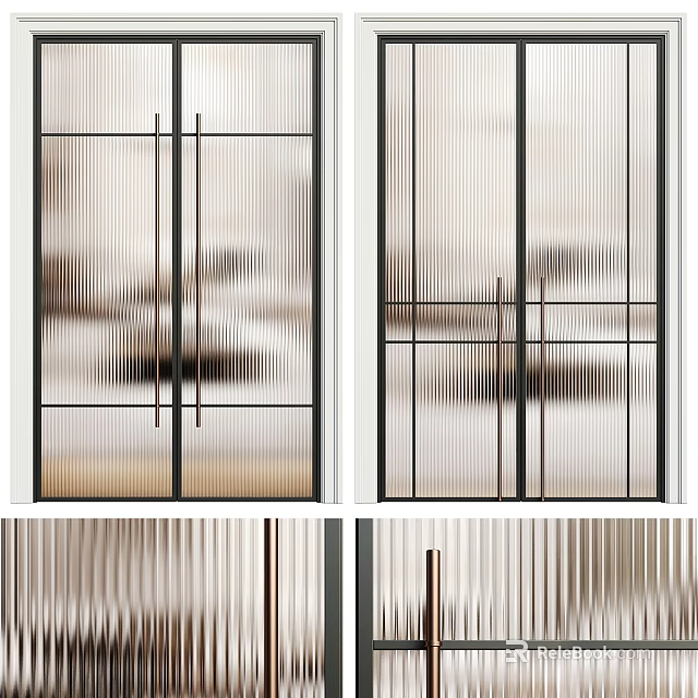 Modern Sliding Glass Doors with Vertical Stripes and Black Frame Interior Design 3d model 