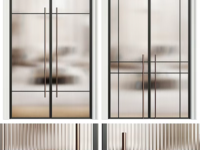 Modern Sliding Glass Doors with Vertical Stripes and Black Frame Interior Design 3d model