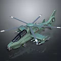 Modern Green Helicopter 3D Model With Large Rotors Cockpit And Mechanical Structure