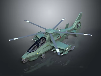 Modern Green Helicopter 3D Model With Large Rotors Cockpit And Mechanical Structure 3d model