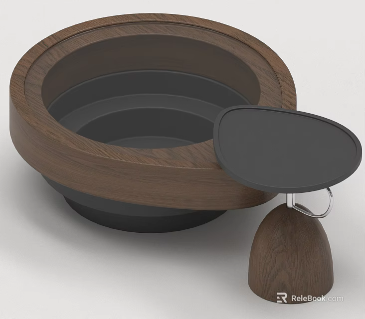 Modern Walnut Wood Round Sofa Coffee Table Combination With Hidden Storage For Stylish Living Space 3d model 