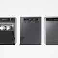Modern Kitchen Appliances Featuring Three Black Dishwashers With Control Panels
