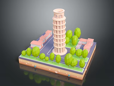 Commercial Display Equipment With Miniature Tower Model Green Trees And Red Buildings 3d model