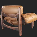Brown Leather Single Seater Sofa With Tufted Design And Wooden Legs