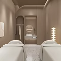 Elegant Warm Tone Beauty Salon Interior Design With Comfortable Waiting And Professional Consultation Area