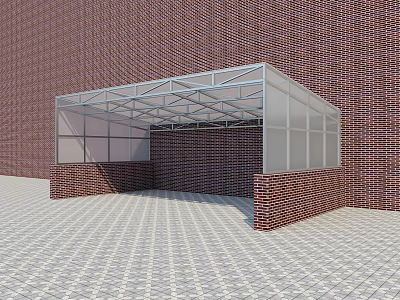 Outdoor Sunshade Canopy With Metal Frame And Transparent Panels Against Red Brick Wall 3d model