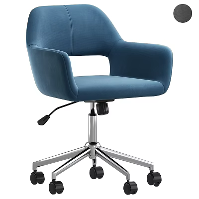 Modern Blue Upholstered Table and Chair Set with Armrests and Wheeled Metal Base 3d model