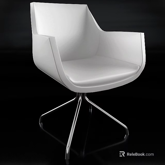Modern White Leather Office Chair With Sleek Backrest And Metal Swivel Base 3d model 