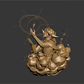 Golden Abstract Sculpture With Geometric Shapes And Metallic Elements On Spherical Base