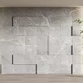 Modern Marble Textured Feature Wall With Geometric Panel Design And Potted Plant