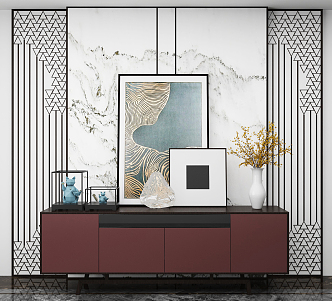 Modern TV Cabinet Decorative Cabinet Hanging Painting 3d model