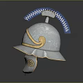 Ancient Warrior Helmet With Silver Body Gold Accents Blue Plume And Red Lining