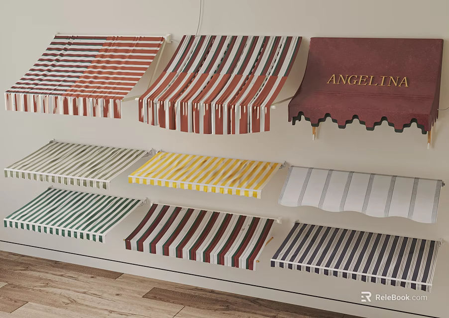 Colorful Striped Awnings with Various Patterns Including Angelina Design 3d model 