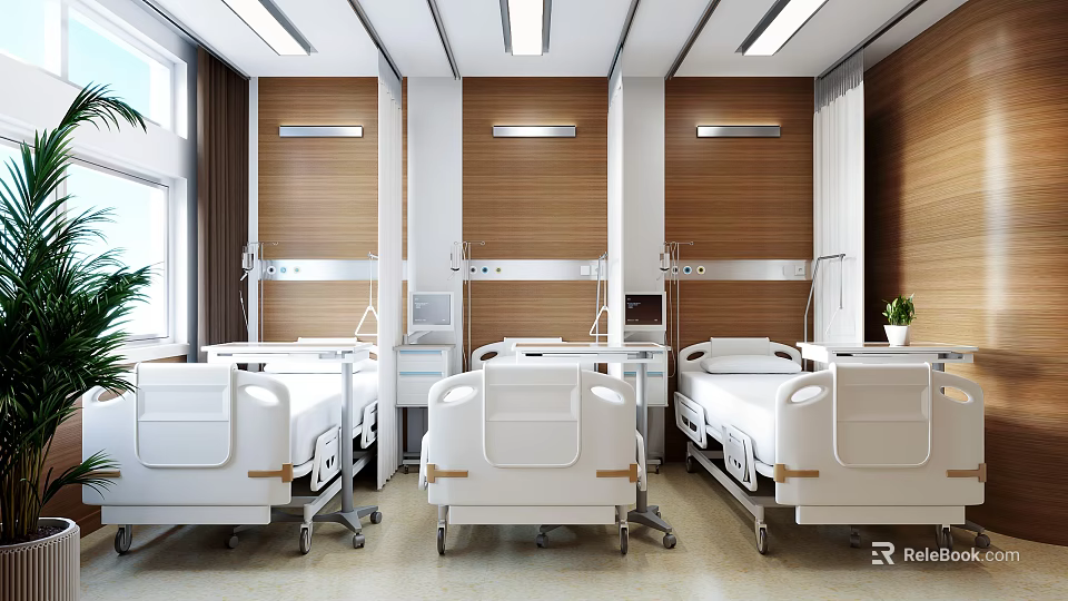 Hospital Outpatient Ward With Beds And Medical Equipment 3d model 