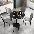 Modern Round Dining Table Set with Gray Chairs White Cabinet and Marble Floor 3d model