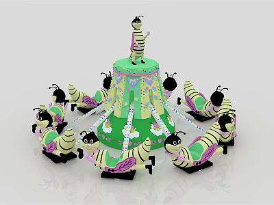 Colorful Insect Themed Rotating Playground Equipment with Multiple Seats and Top Decoration for Kids 3d model
