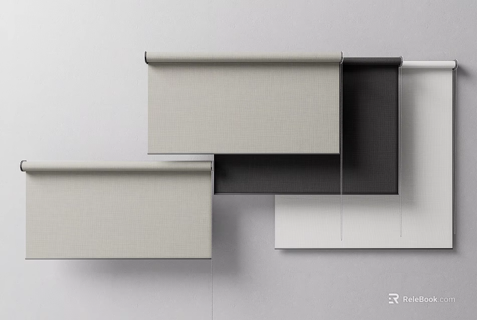 Modern Fabric Roller Blinds In Different Colors For Stylish Home Interior 3d model