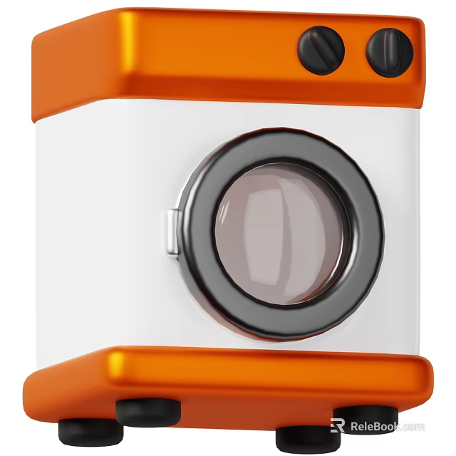Smart Washing Machine In Orange And White With Modern Design And Round Window 3d model 
