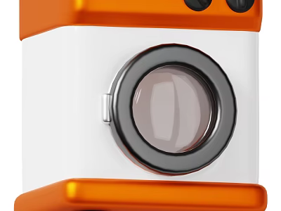Smart Washing Machine In Orange And White With Modern Design And Round Window 3d model