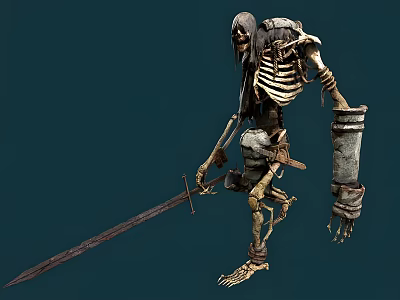 Game Movie Skeleton Character With Long Hair Holding Long Sword And Wrist Guard 3d model