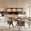Modern Café Interior With Open Design Wooden Counter Comfortable Chairs Large Windows And Natural Light
