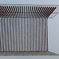 Modern Pergola Structure with Wooden Vertical Slats Glass Roof and Stone Floor