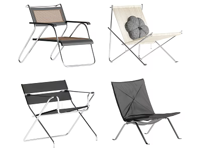 Modern Leisure Chairs With Metal Frames Woven Seats And Soft Cushions In Various Styles 3d model