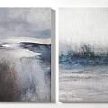 Two Panel Modern Abstract Canvas Art With Gray Blue White Textured Tones 3d model