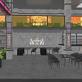 Modern Chinese Restaurant Interior With Neon Lights Wine Bottle Tower Tables Chairs And Green Plants