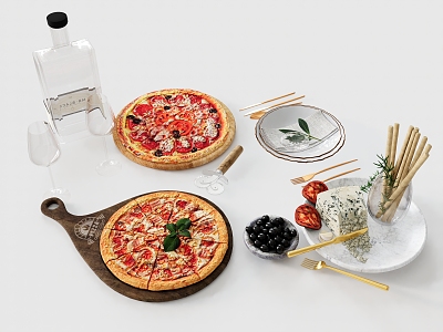 Food and Beverage Pizza Tableware Pizza Knife Wine Glass Knife and Fork Cheese model