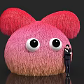Pink Fluffy Inflatable Model With Large Ears Big Eyes And Person Standing Beside