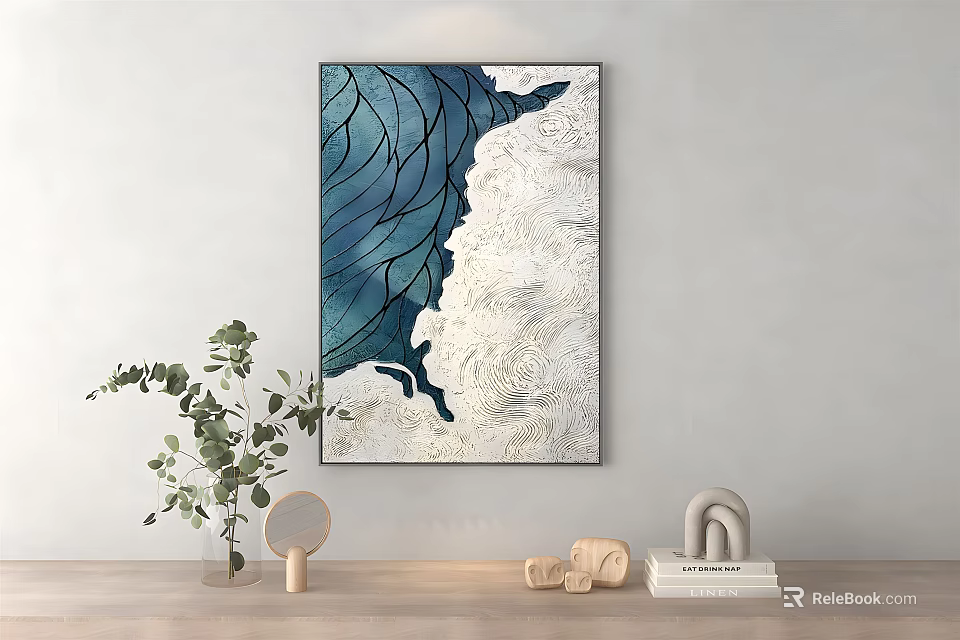 Modern Abstract Wall Art With Blue White Design And Indoor Decor Elements 3d model