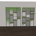 Modern Indoor Partition With Hanging Green Plants And Metal Frame Design