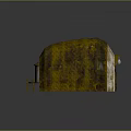 Rustic Dome Shaped Building with Yellow Brown Roof Arched Blue Door and Light Walls