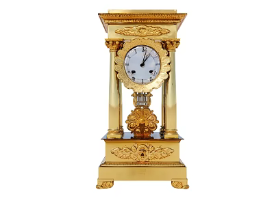 Golden Antique Brass Clock With Ornate Carved Design And European Style 3d model