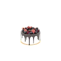 Vanilla Cake With Chocolate Drizzle And Fresh Berries Mint Leaves Garnish
