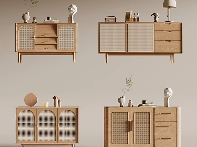 Minimalist Modern Entryway Cabinet And Sideboard With Lattice Doors Drawers And Decorative Items 3d model