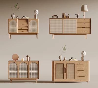 Minimalist Modern Entryway Cabinet And Sideboard With Lattice Doors Drawers And Decorative Items 3d model