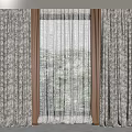 Patterned Fabric Curtains With Sheer Layer By Window Allowing Natural Light In Interior 3d model