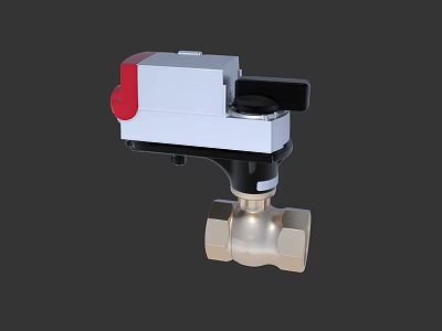 Industrial Equipment Ball Valve With Red Button White Control Box And Gold Metal Body 3d model