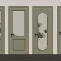 Light Green Modern Hinged Doors With Various Glass Designs And Golden Handles