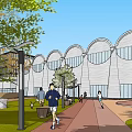 Modern Campus Building Complex Layout With Parking Lots Green Areas And Recreational Spaces
