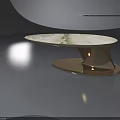 Oval Coffee Table With White Marble Surface And Golden Base Design