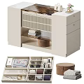 Modern Storage Cabinet With Drawers Shelves And Organized Accessories Towel Box Glasses Scarves