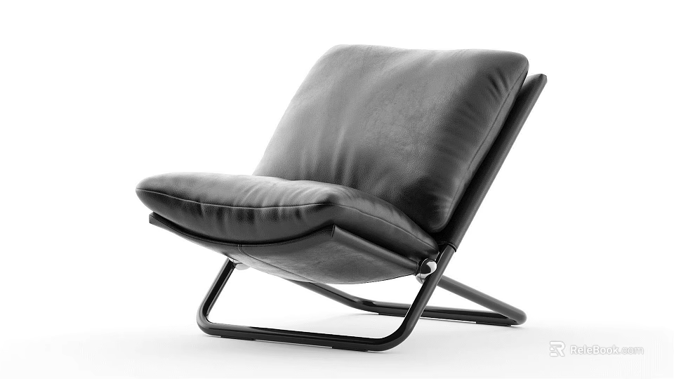 Modern Black Leather Accent Chair with Sleek Metal Frame and Comfortable Cushion 3d model 