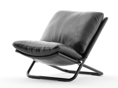 Modern Black Leather Accent Chair with Sleek Metal Frame and Comfortable Cushion 3d model